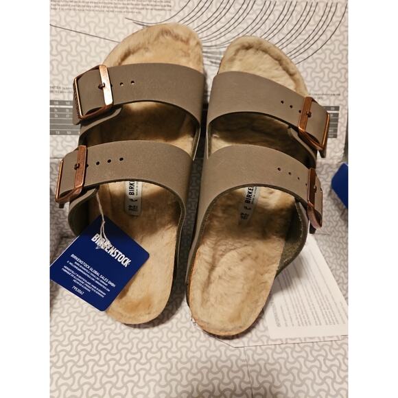 New Birkenstock Arizona Shearling-Lined Slide Sandals - Picture 1 of 5